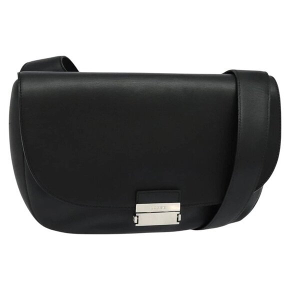 LOEWE Shoulder Bag Leather Black Silver Auth